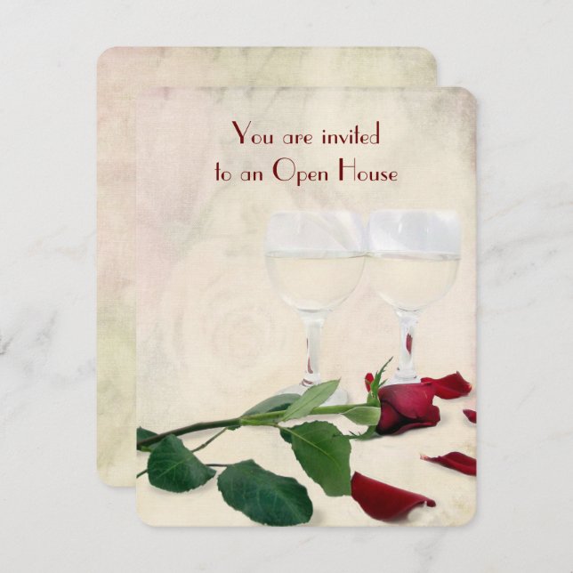 red rose and wine anniversary invitation (Front/Back)