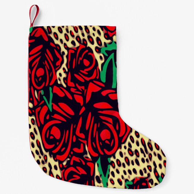 Red Rose Animal Print Small Christmas Stocking (Front)