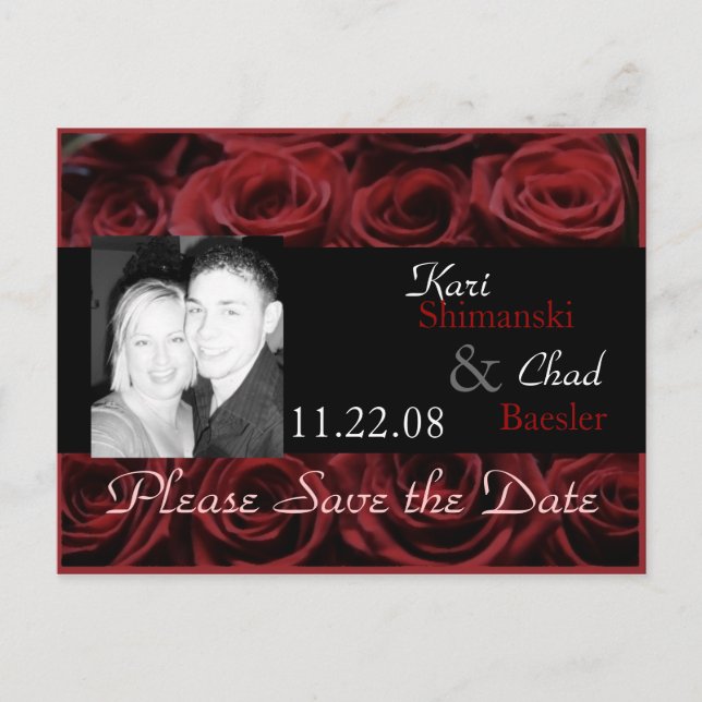 Red Rose Announcement Postcard (Front)