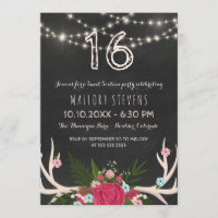 Red Rose Antlers - Rustic Sweet Sixteen