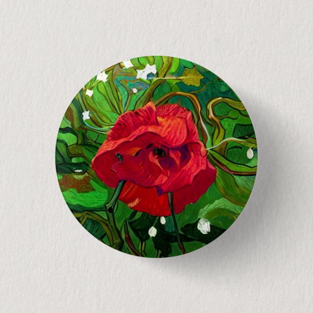 RED ROSE ART 3 CM ROUND BADGE (Front)