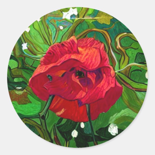 RED ROSE ART CLASSIC ROUND STICKER (Front)