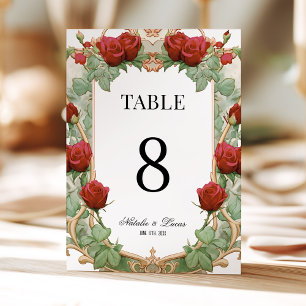 Red Rose Art Nouveau Wedding Table Number