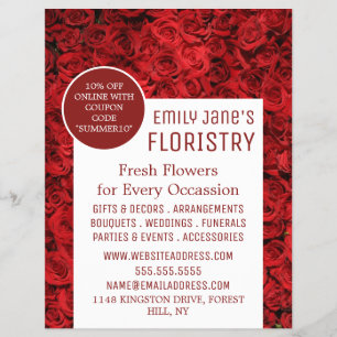 Red Rose Background, Floristry Advertising Flyer