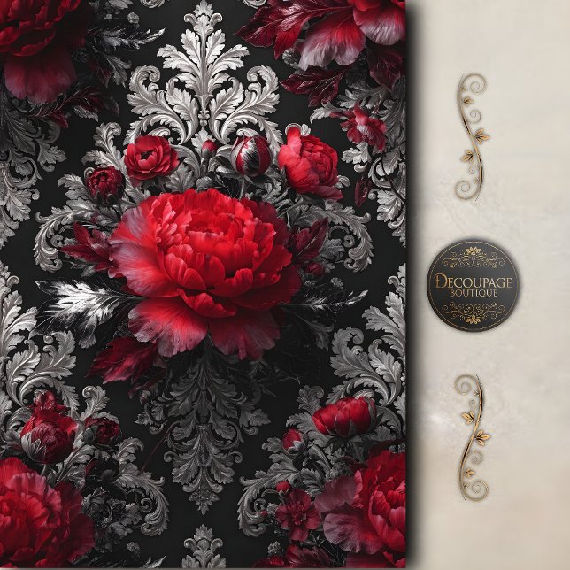 Red Rose Baroque Decoupage Tissue Paper (Red Rose Baroque Decoupage Tissue Paper)