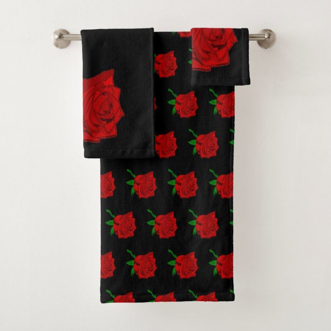 Red Rose Bath Towel Set (Insitu)