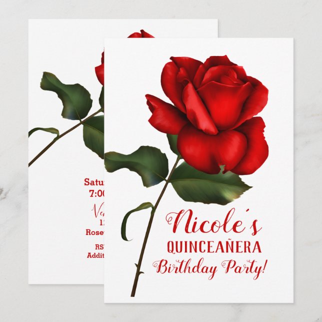 Red Rose Beauty & The Beast Quinceañera Party Invitation (Front/Back)