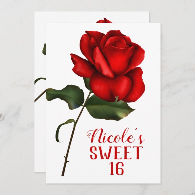 Red Rose Beauty & The Beast Sweet 16 Party Invitation (Front/Back)