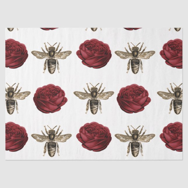 Red Rose Bee Series Design 24 Tissue Paper (Front)