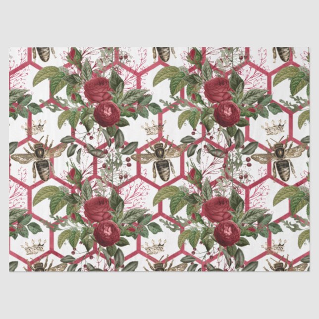 Red Rose Bee Series Design 39 Tissue Paper (Front)