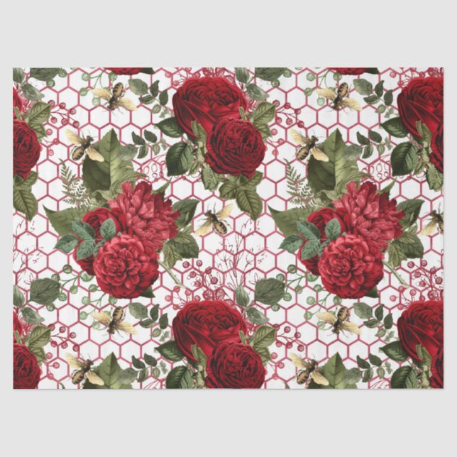 Red Rose Bee Series Design 47 Tissue Paper (Front)