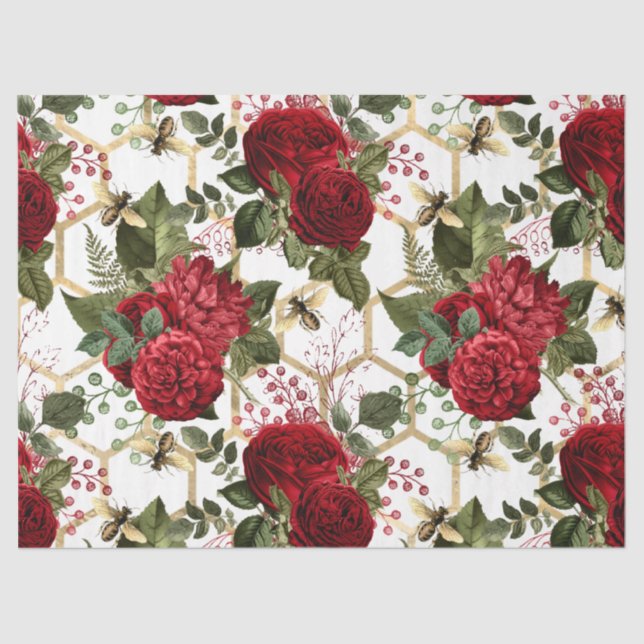 Red Rose Bee Series Design 48 Tissue Paper (Front)