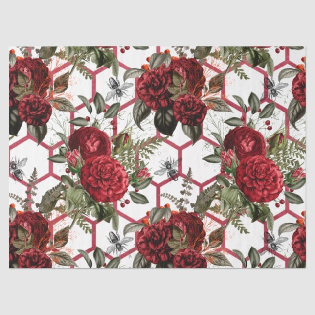 Red Rose Bee Series Design 63 Tissue Paper (Front)