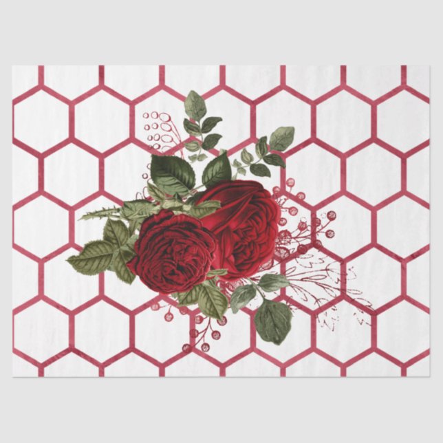 Red Rose Bee Series Design 65 Tissue Paper (Front)