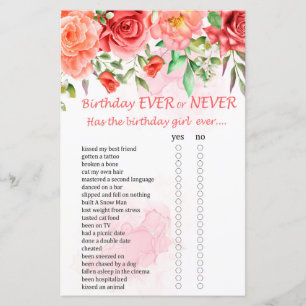 Red Rose Birthday Ever or Never Game