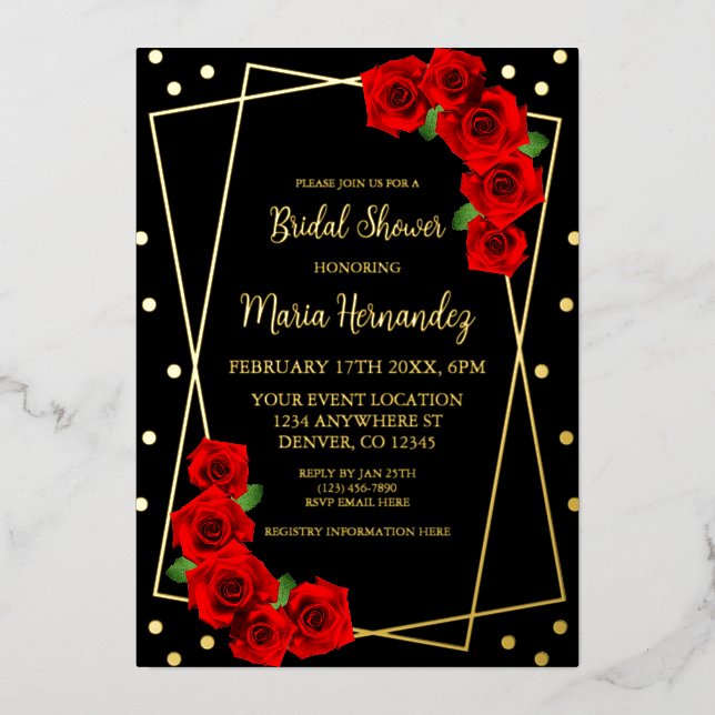 Red Rose Black and Gold Bridal Shower (Front)