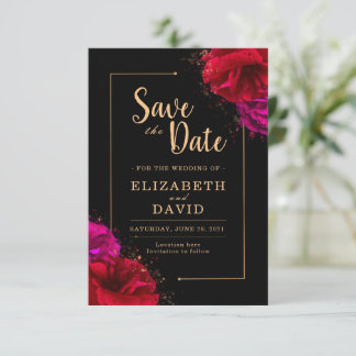 Red Rose Black and Gold Elegant Save The Date