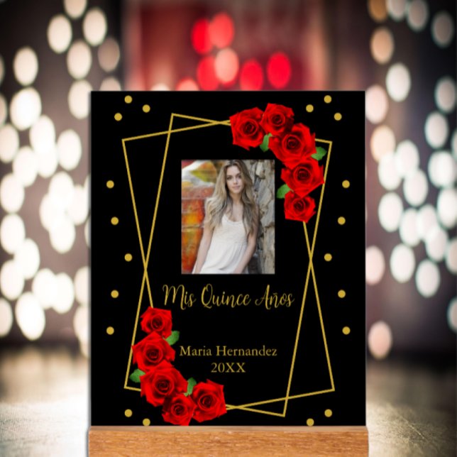 Red Rose Black and Gold Quinceañera Acrylic Sign (Creator Uploaded)
