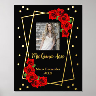 Red Rose Black and Gold Quinceañera Foil Prints