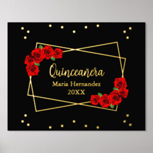Red Rose Black and Gold Quinceañera Foil Prints