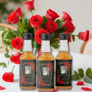 Red Rose Black and Gold Quinceañera Liquor Bottle Label