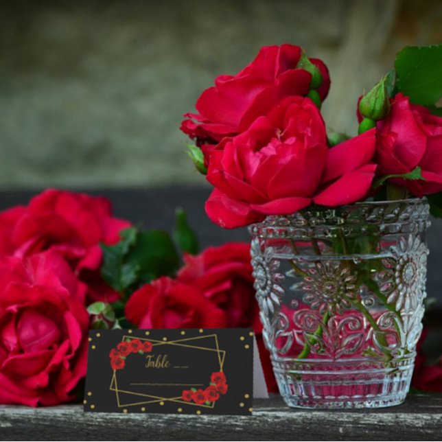 Red Rose Black and Gold Quinceañera Place Card (Creator Uploaded)