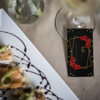 Red Rose Black and Gold Quinceañera Place Card