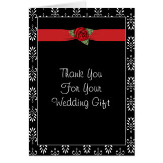 Red Rose Black Damask Wedding Thank You Notes