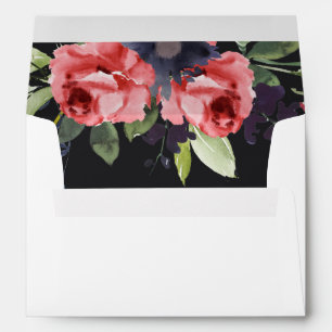 RED ROSE BLACK EUCALYPTUS FLORA WATERCOLOR ADDRESS ENVELOPE