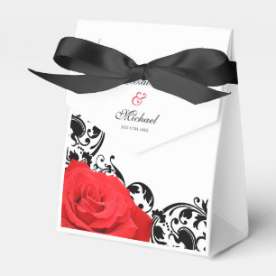 Red Rose Black Flourish Personalised Wedding Favour Box