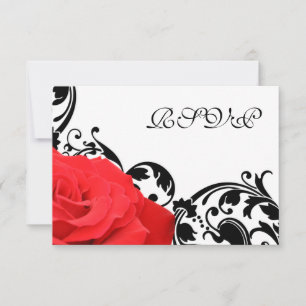 Red Rose Black Flourish Wedding RSVP Response Card