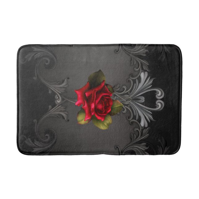 Red Rose & Black Gothic Elegant Bath Mat (Front)
