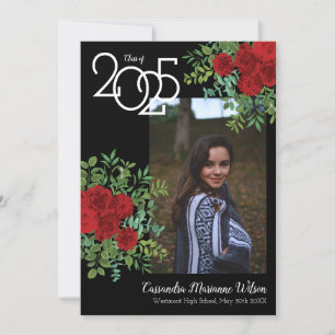 Red Rose Black Photo Graduation Announcement