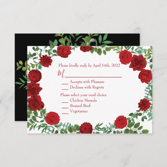 Red Rose Black Wedding Gothic Dark Invitation (Front/Back)