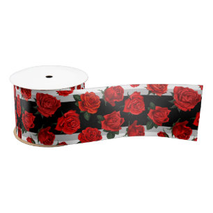 Red Rose Bloom   Red White and Black  Satin Ribbon