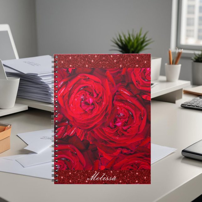 Red rose blossoms with dewdrops - photography,  notebook (Creator Uploaded)
