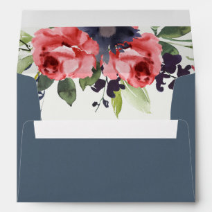 RED ROSE BLUE EUCALYPTUS FLORAL WATERCOLOR ADDRESS ENVELOPE