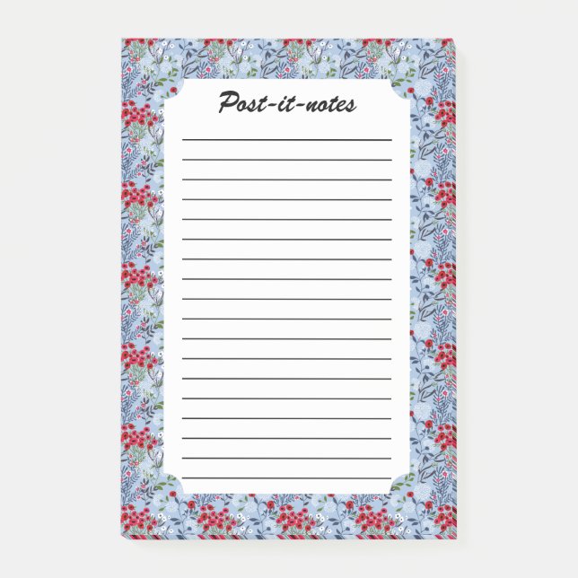 Red Rose Blue White Blossom Post-it Notes (Front)
