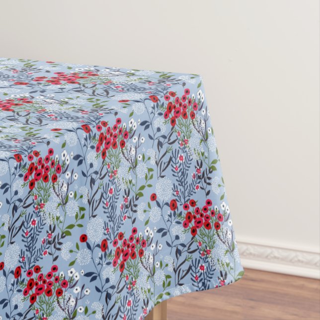Red Rose Blue White Blossom Tablecloth (In Situ)