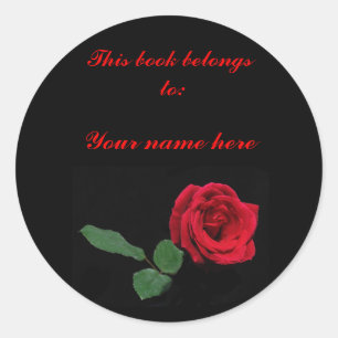 Red Rose Bookplate Classic Round Sticker