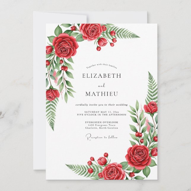 Red Rose Botanical Romance Wedding Invitation (Front)