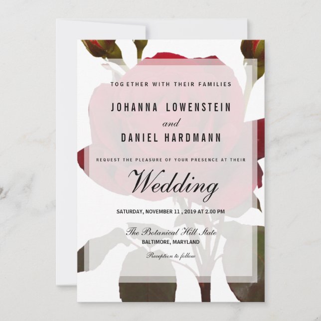 Red Rose Botanical Wedding Modern Invitation (Front)