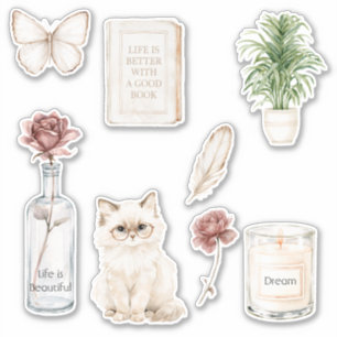 Red Rose Bottle Butterfly Cat Candle Book Feather 
