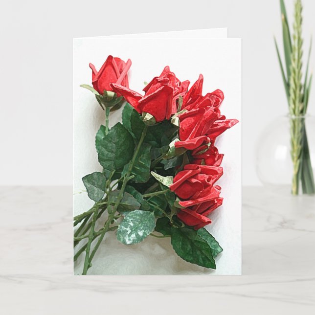 Red Rose Bouquet Anniversary Card - Customisable (Front)