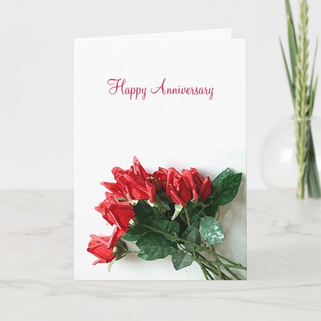 Red Rose Bouquet Anniversary Card - Customisable (Front)