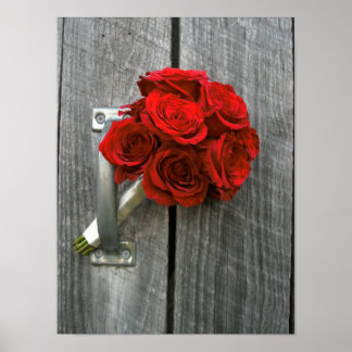 Red Rose Bouquet & Barnwood Poster