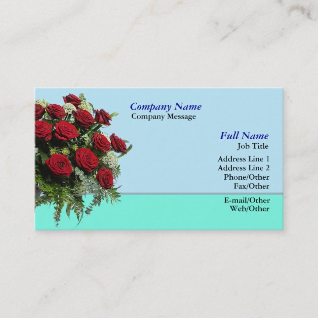 Red Rose Bouquet Business Card Template (Front)