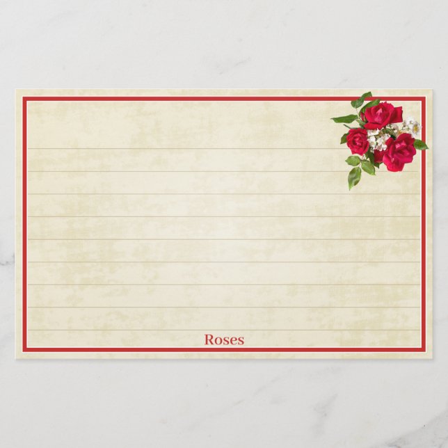 Red Rose Bouquet Floral Photography Cream BG Stationery (Front)