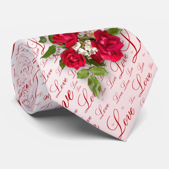 Red Rose Bouquet Floral Photography Love Pattern Tie (Rolled)