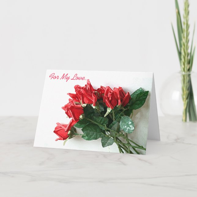 Red Rose Bouquet Love Card - Customisable (Front)